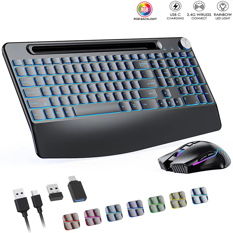 Gaming Keyboard Mouse Combo - 2.4G&Type-C Wireless Keyboard Mouse Combo with