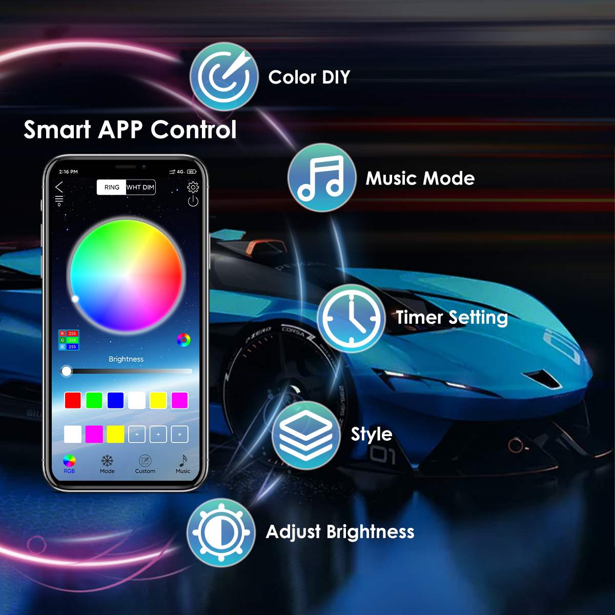 Wireless LED Car Flexible Unde - Rgb Underglow Strip 评论和价格